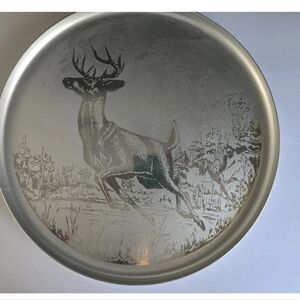 Silhouette Metal Deer Pattern Silver Color Tray Large Vintage